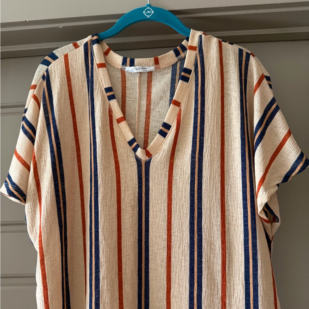 Zara Multicolor Striped V-Neck Tee